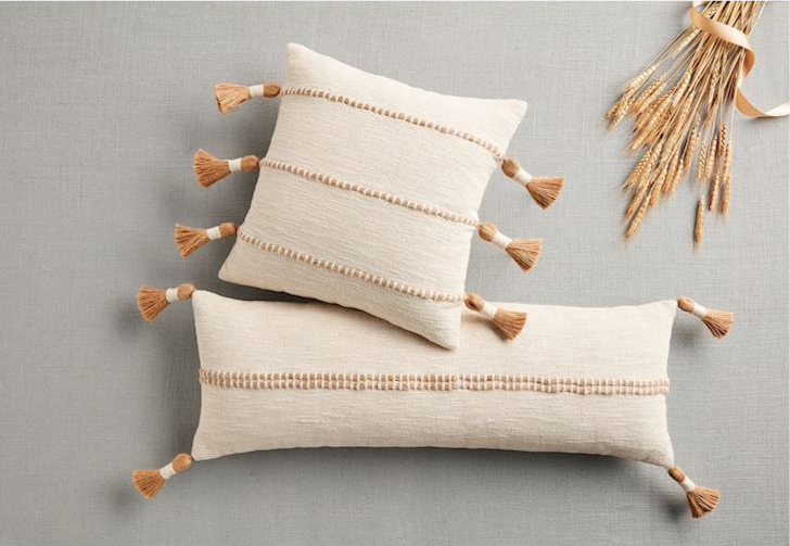 Square Woven Jute Tassel Pillow