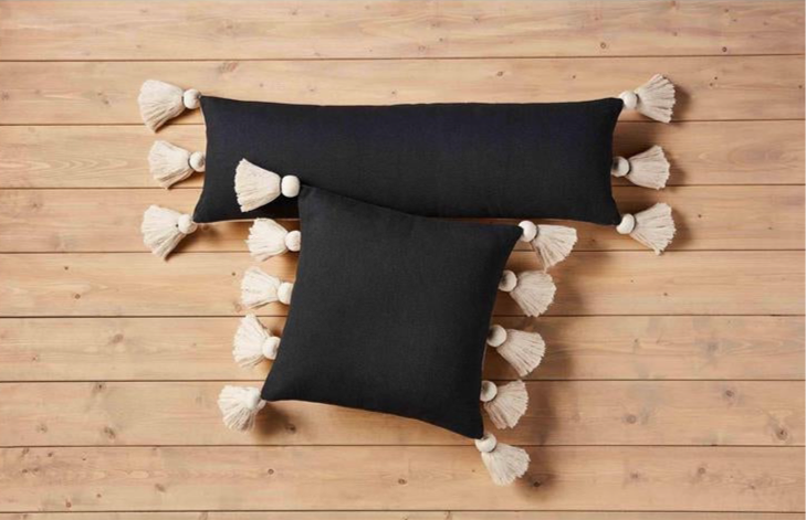 Square Black Tassel Pillow