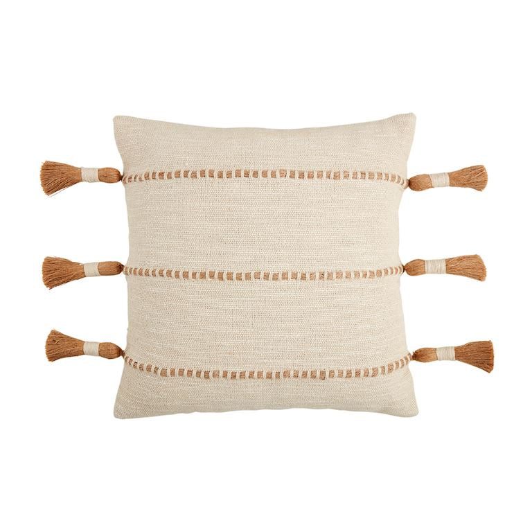 Square Woven Jute Tassel Pillow