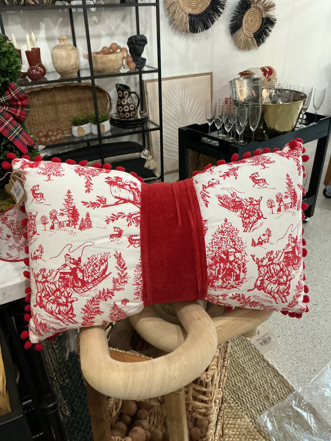 Holiday velvet toile bow pillow