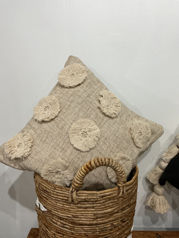 Fringe trim circle pillow