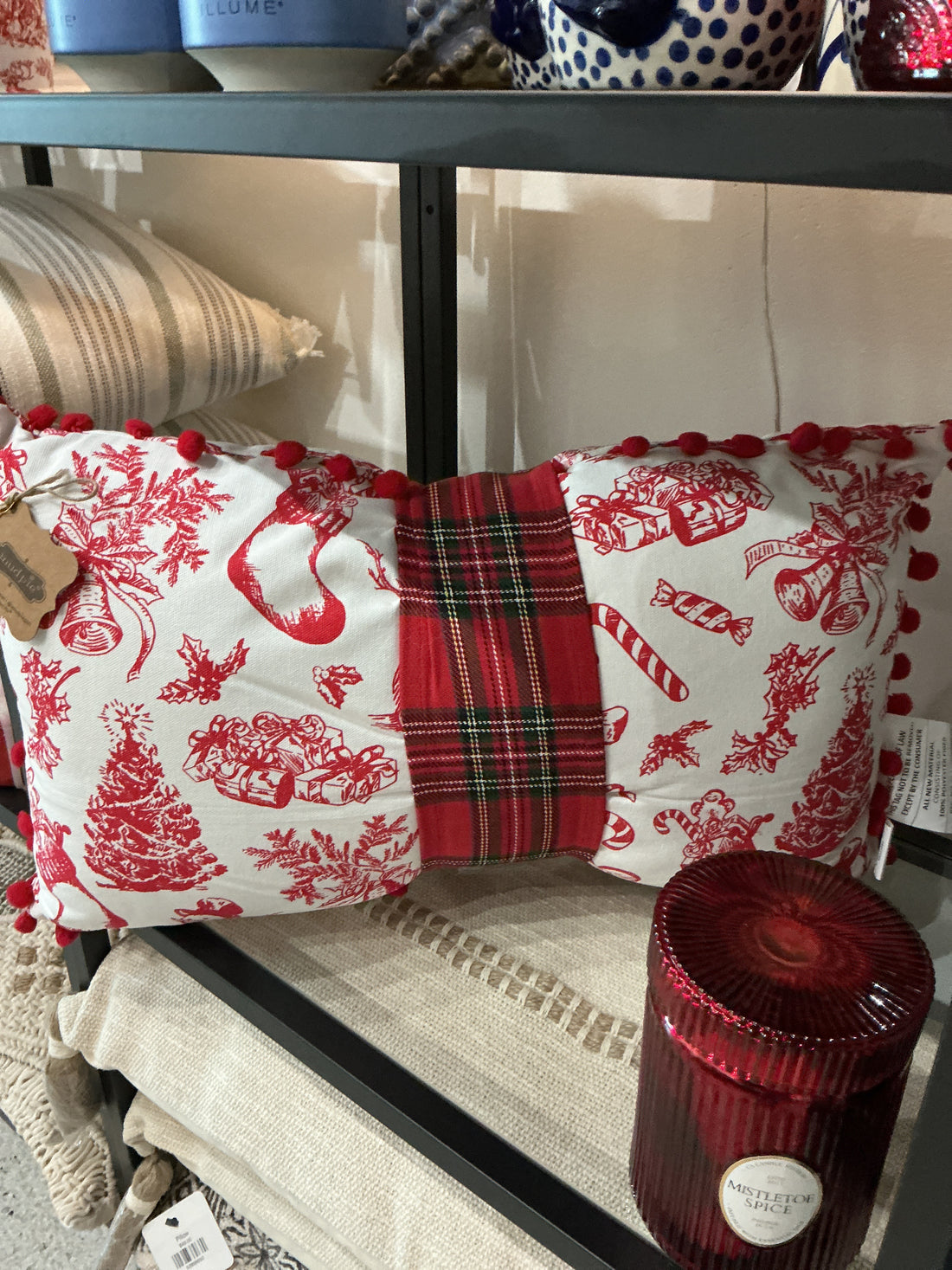 Holiday tartan toile pillow
