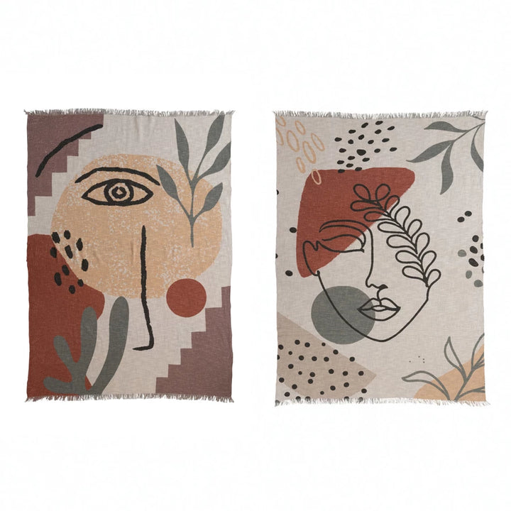 Cotton Printed Throw W/ Abstract Face Design