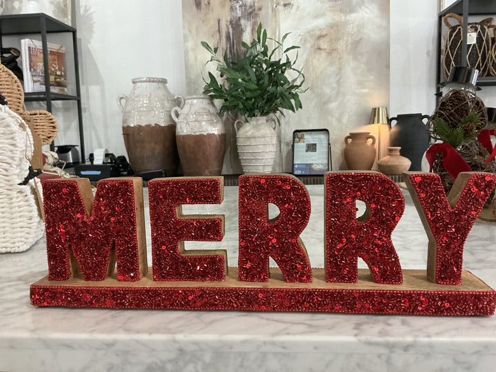 “Merry” Red Wood Table Decor