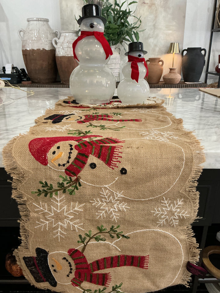 Burlap Snowman Table Runner