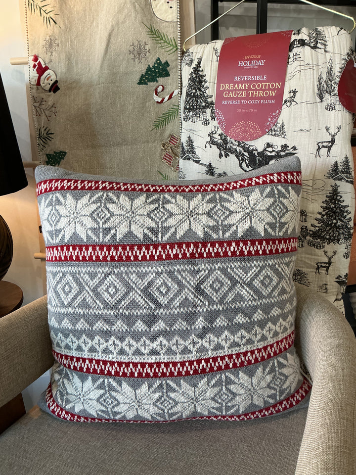 Gray Red Beige Holiday Pillow